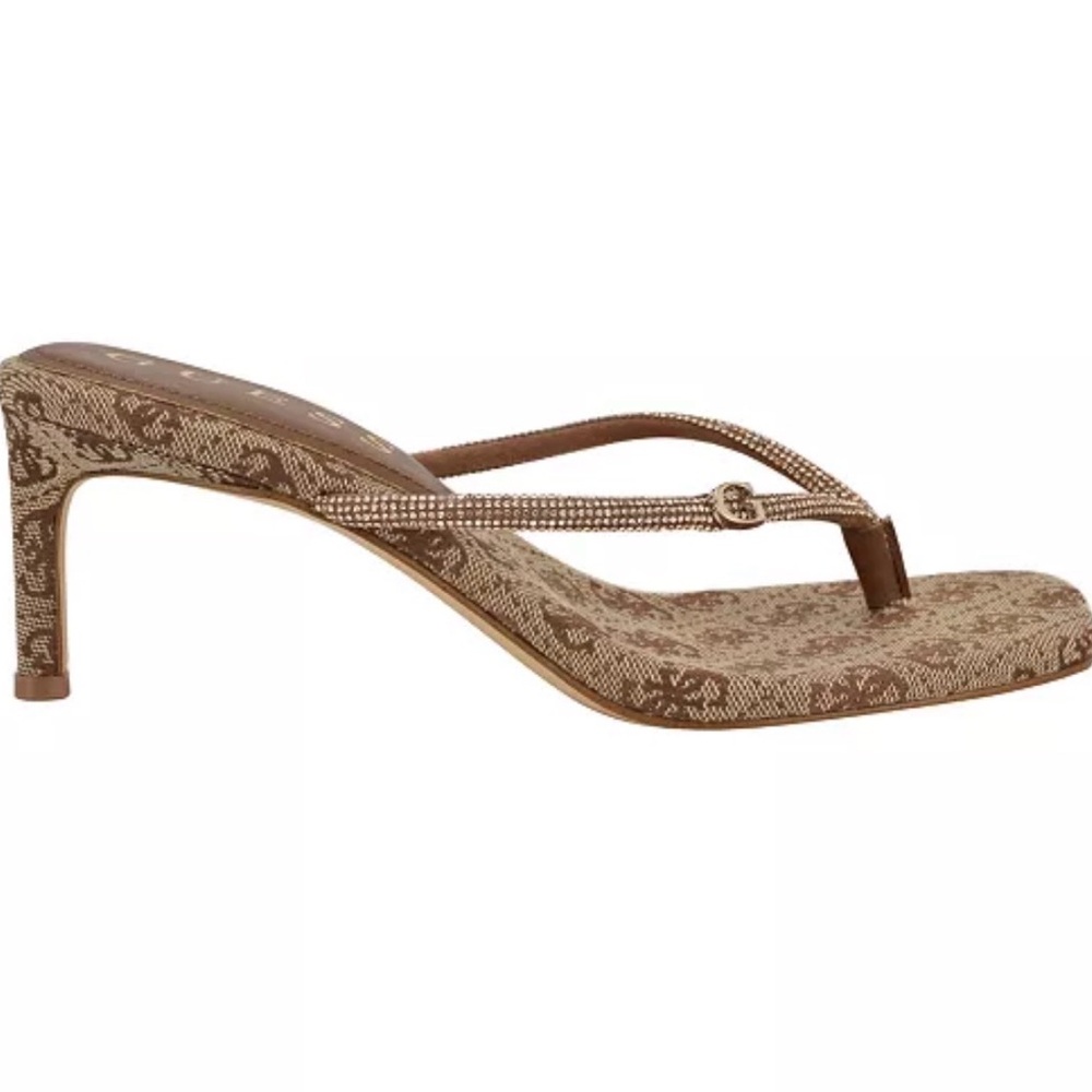 GUESS Mayan Rhinestone Thong Kitten Heel Sandals Size 7 - Picture 5 of 8